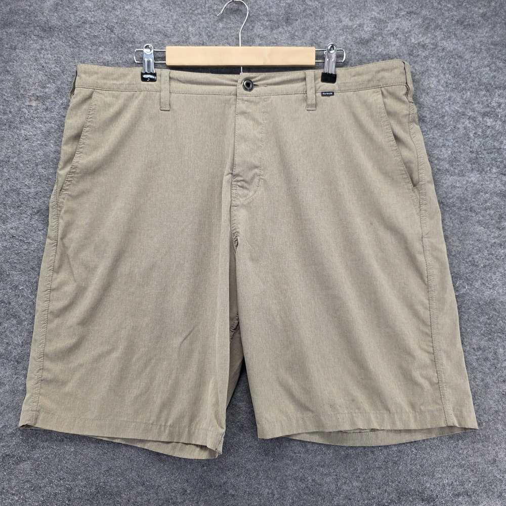 Hurley Shorts Mens 38 Beige Bermuda Microfiber Flat Front Stretch 11 Inseam